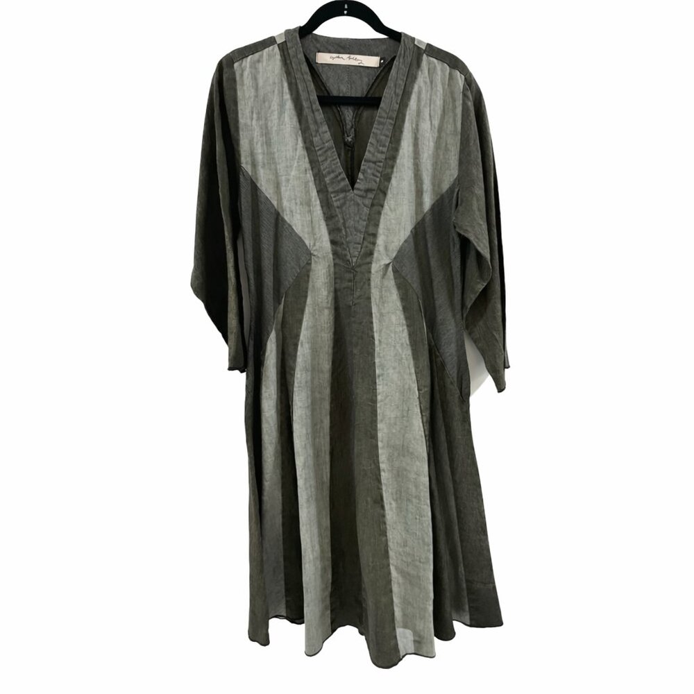 Cynthia Ashby 100% Linen Lagenlook Art To Wear Dress Colorblock Gray USA Small